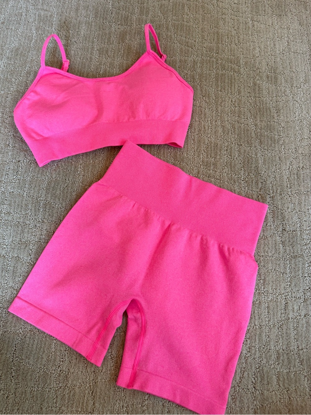 Neon Pink Two-Piece Active Set - Crop Top & High-Waist Shorts